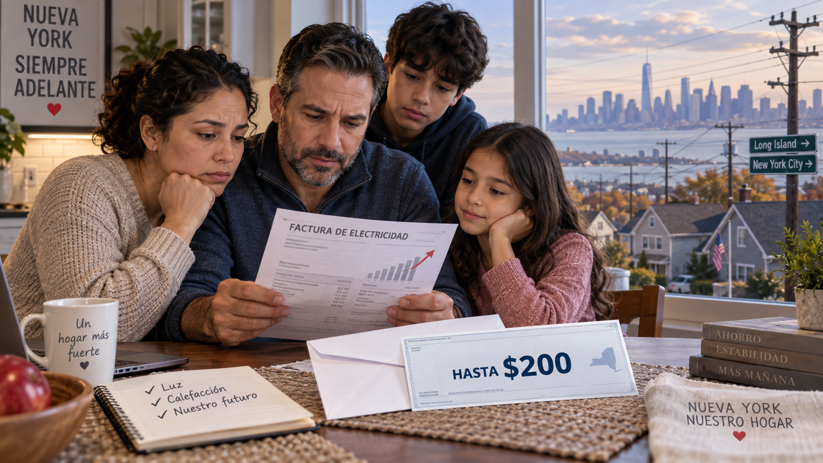Familia de Nueva York con cheque de $200